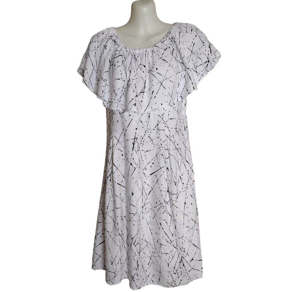 Chelsea &â Theodore Dress with Wide Ruffled Collar, Sz S, White/Black